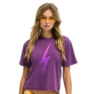 Aviator Nation Size Large Purple Bolt Boyfriend Tee